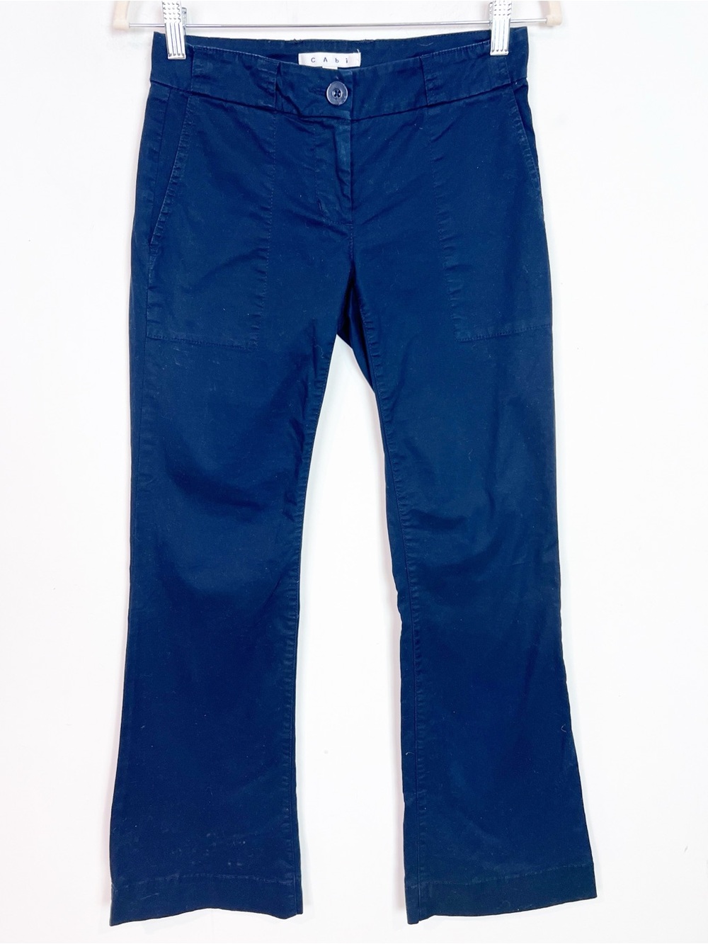 CABI NAVY BLUE FLAT FRONT WIDE LEG CHINO PANTS STYLE 252R Sz 0